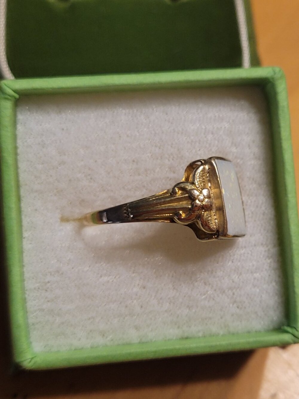 Antique Opal Gold Ring by Ostby Barton Square 10k Yellow Gold October Birthstone - Picture 9 of 16